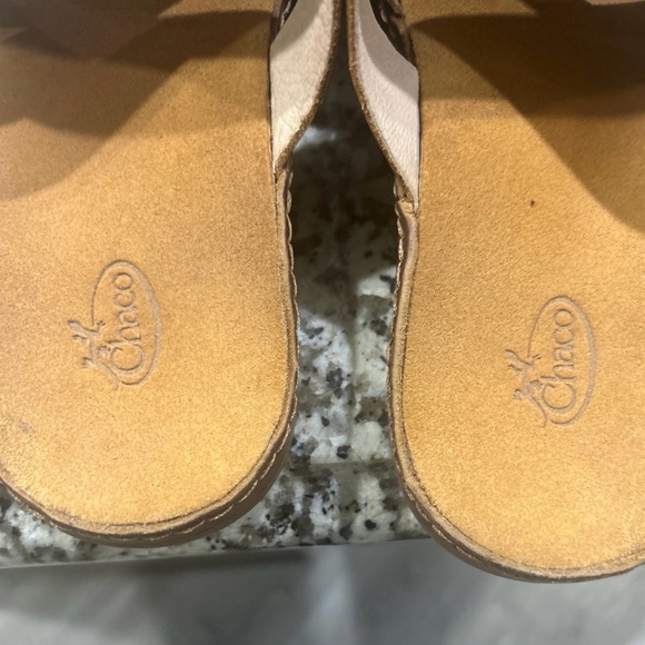 Chaco Brown Leather Crisscross Slide Sandals - Picture 3 of 6